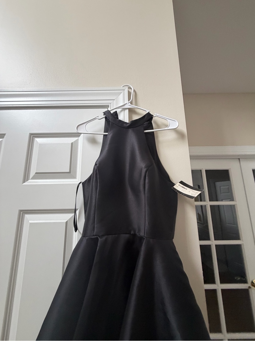Black Satin Dress by Hannah's Boutique with Fuchsia Lining - Picture 4 of 15